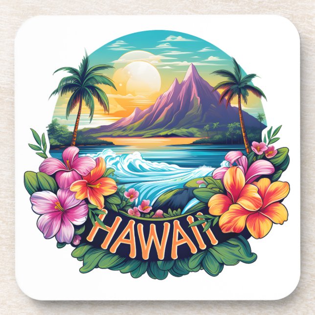 Hawaii Aloha Tropical Beach Mountain Travel Getränkeuntersetzer (Vorderseite)