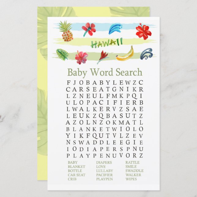 Hawaii Baby Shower Word Search Game (Vorne/Hinten)