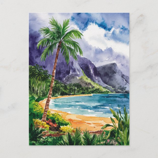 Hawaii Beach Aquarellbilder Postkarte (Vorderseite)