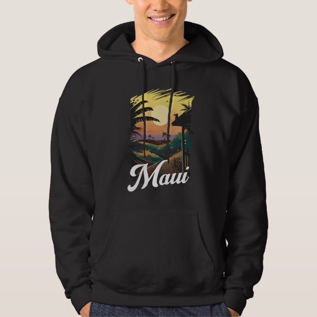 Hawaii Beach Sunset Ocean Maui Aloha Retro Hawaiia Hoodie (Vorderseite)