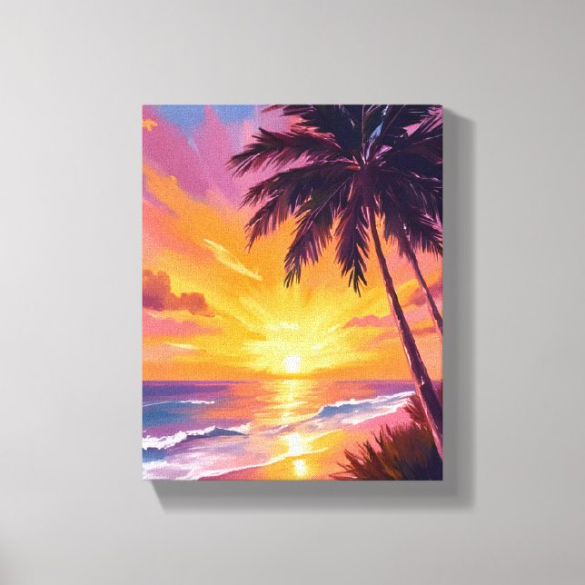 Hawaii Beach Sunset Painting Travel Leinwanddruck (Vorderseite)