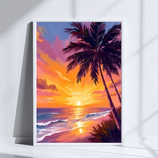 Hawaii Beach Sunset Painting Travel Poster (Von Creator hochgeladen)