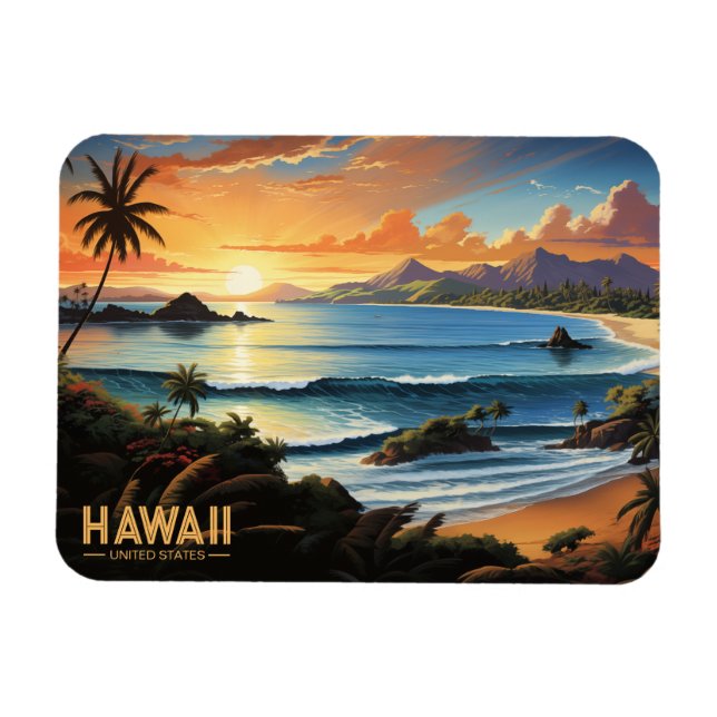 Hawaii Beach Tropical Paradise Vintage Malerei Magnet (Horizontal)