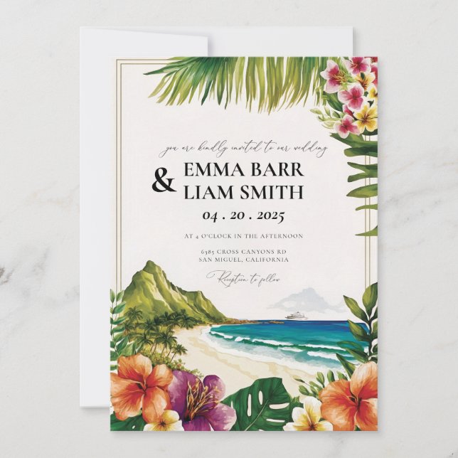 HAWAII Beach Tropical Wedding Einladung (Vorderseite)