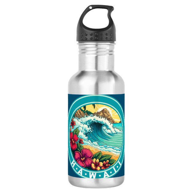 Hawaii Beach Waves Edelstahlflasche (Vorderseite)