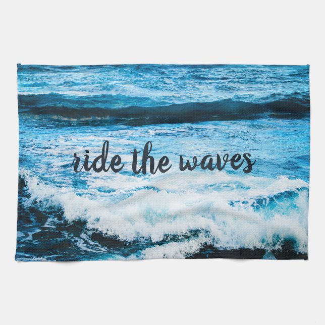 Hawaii Blue Ocean Foto Ride the Waves Zitat kühl Geschirrtuch (Horizontal)