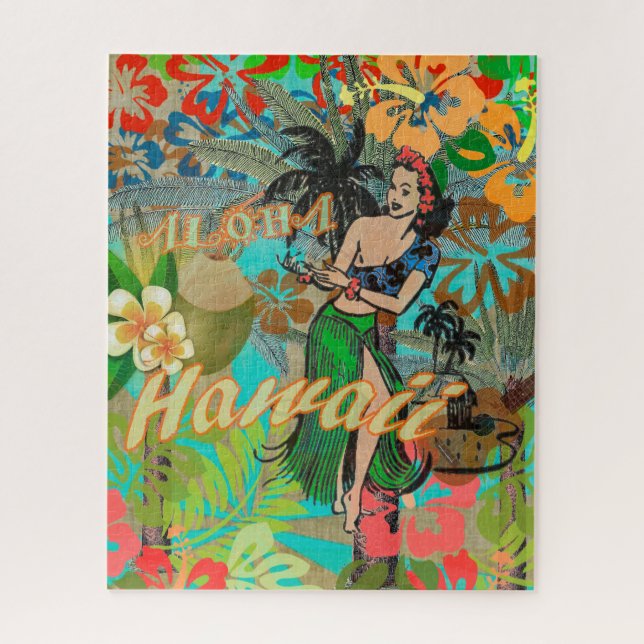 Hawaii Blume Hula Vintage Blumengrafik (Vertikal)