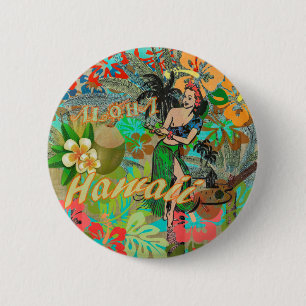 Hawaii Blume Hula Vintage Blumengrafik Button