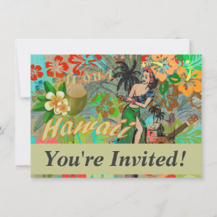 Hawaii Blume Hula Vintage Blumengrafik Einladung