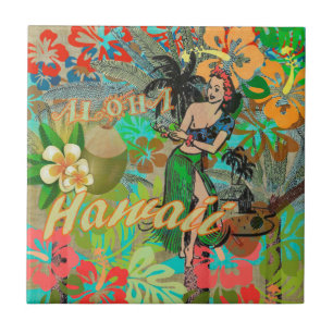 Hawaii Blume Hula Vintage Blumengrafik Fliese