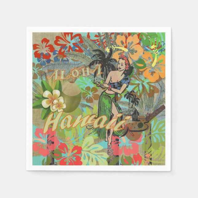 Hawaii Blume Hula Vintage Blumengrafik Serviette (Vorderseite)