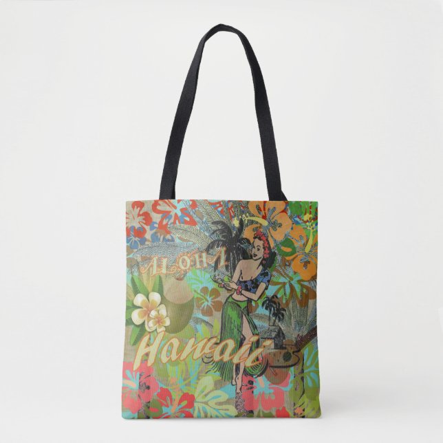 Hawaii Blume Hula Vintage Blumengrafik Tasche (Vorderseite)