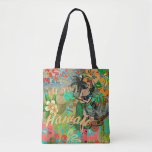 Hawaii Blume Hula Vintage Blumengrafik Tasche