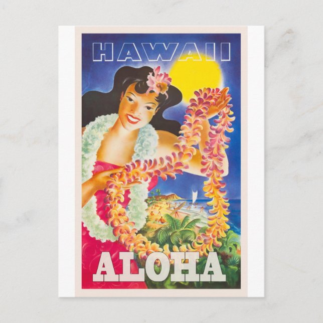Hawaii Blume Vintage Reise Postkarte (Vorderseite)