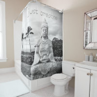 Hawaii Buddha Schwarz-weißes Foto nur atmen Zitat