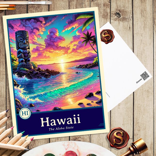 Hawaii | Carte postale ombragée style Anime (Créateur téléchargé)