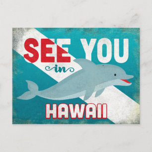Hawaii Delfin - Retro Vintage Reise Postkarte