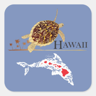 Hawaii-Delphin-Schildkröte Quadratischer Aufkleber