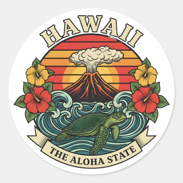 Hawaii: Der Aloha-Staat Runder Aufkleber (Vorderseite)