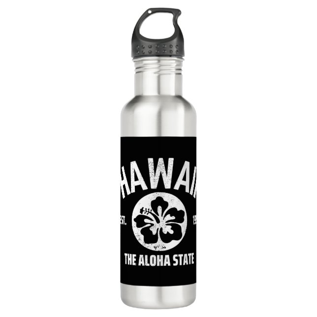 Hawaii Der Aloha Staat Vintager Staat Grafik Edelstahlflasche (Vorderseite)