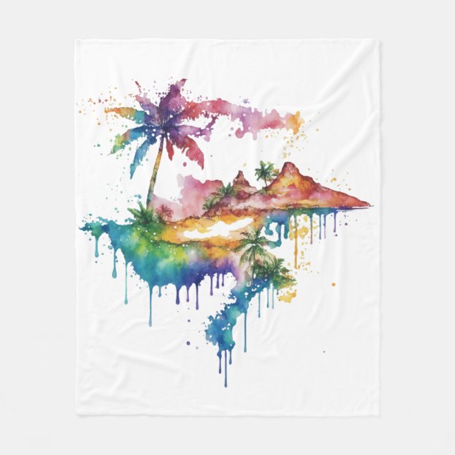 Hawaii Design mit bunten Spritzern Fleecedecke (Vorderseite)