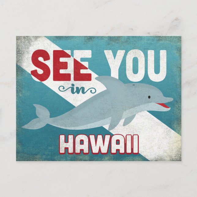 Hawaii Dolphin - Retro Vintage Travel Postkarte (Vorderseite)