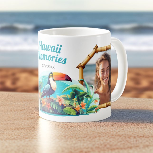 Hawaii Erinnerungen Foto Collage Souvenir Kaffee Kaffeetasse (Hawaii Memories Tropical Souvenir Coffee Mug. Customize it with your own cherished moments.)