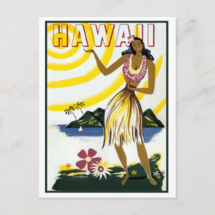 Hawaii, fille hula, île, carte postale voyage vint