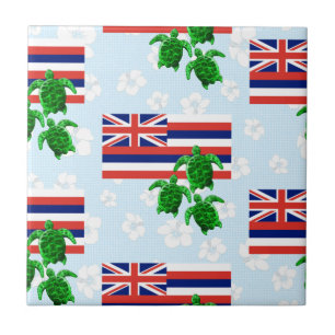 Hawaii-Flagge und grüne Meeresschildkröten Fliese
