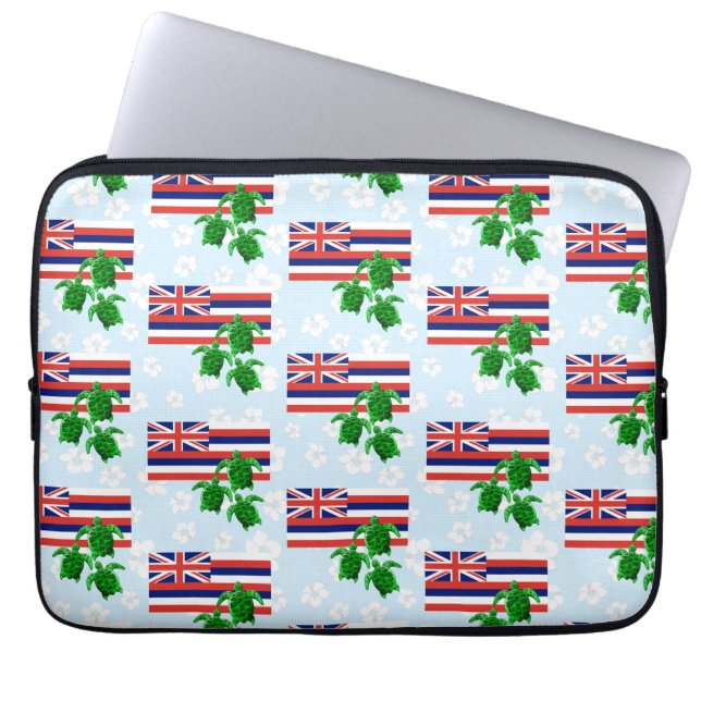 Hawaii-Flagge und grüne Meeresschildkröten Laptopschutzhülle (Vorderseite)