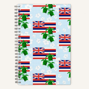 Hawaii-Flagge und grüne Meeresschildkröten Notizbuch