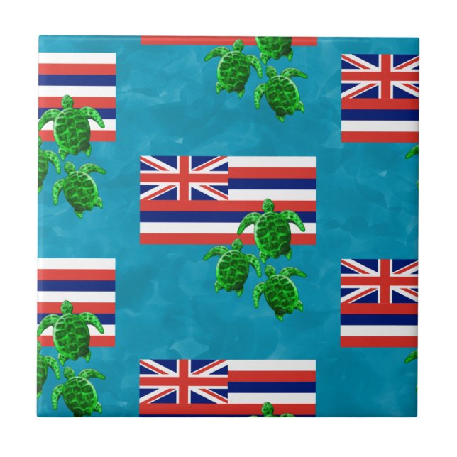 Hawaii-Flagge und Meeresschildkröten Fliese (Vorderseite)