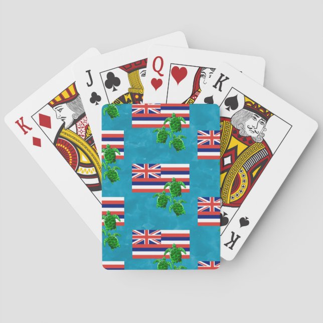 Hawaii-Flagge und Meeresschildkröten Spielkarten (Rückseite)