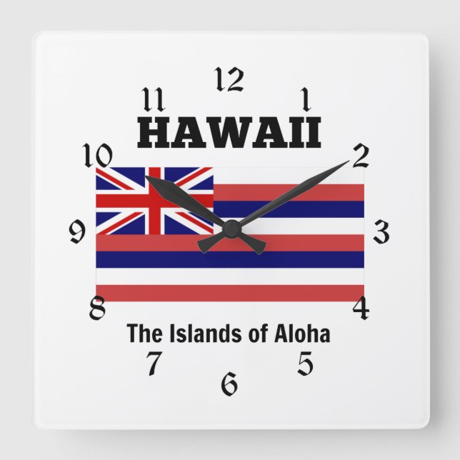 Hawaii, Flagge und Motto Quadratische Wanduhr (Vorderseite)