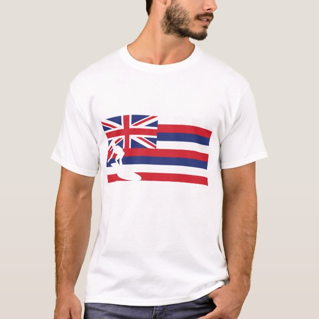 Hawaii-Flaggen-T - Shirt - surfend - Surfer (Vorderseite)