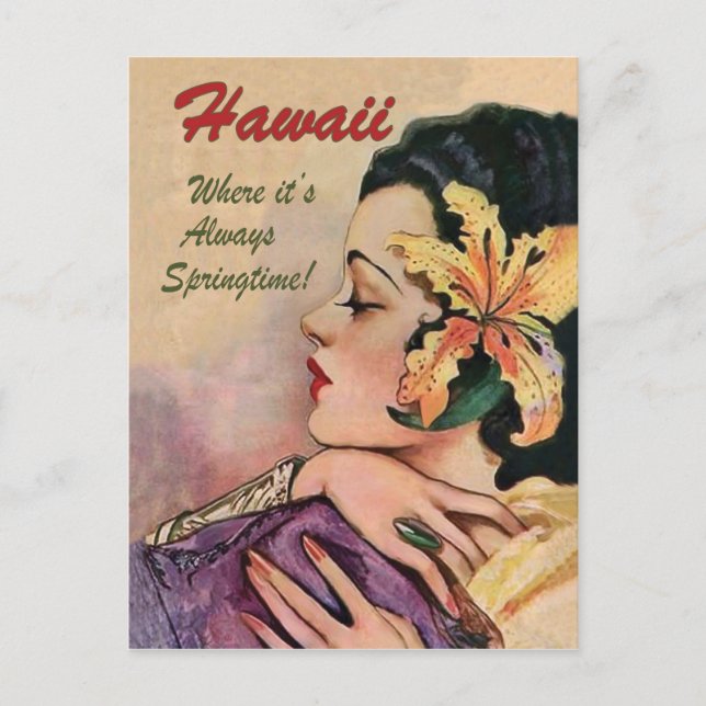 Hawaii, Frau mit einer großen tropischen Blume Postkarte (Vorderseite)