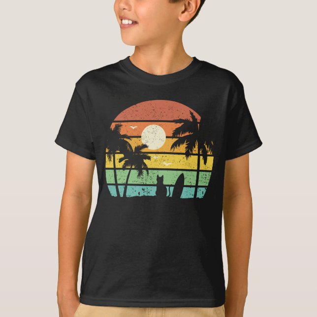 Hawaii Funny Surfen Katze Urlaub T-Shirt (Vorderseite)