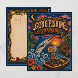 Hawaii Gone Fishing Blauer Marlin Postkarte