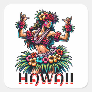 Hawaii   Hawaiian Hula Dancer Quadratischer Aufkleber