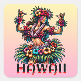 Hawaii | Hawaiian Hula Dancer Quadratischer Aufkleber