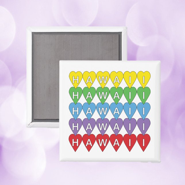 Hawaii Hearts Rainbow Magnet (A magnet that says Hawaii in yellow, green, blue, purple and red hearts)