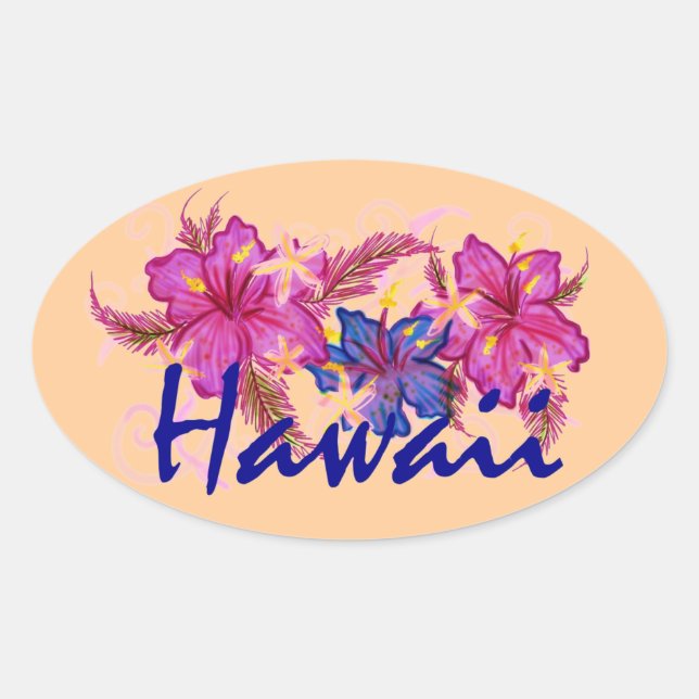 Hawaii-Hibiskus-Blume pfirsichklebend Ovaler Aufkleber (Vorderseite)