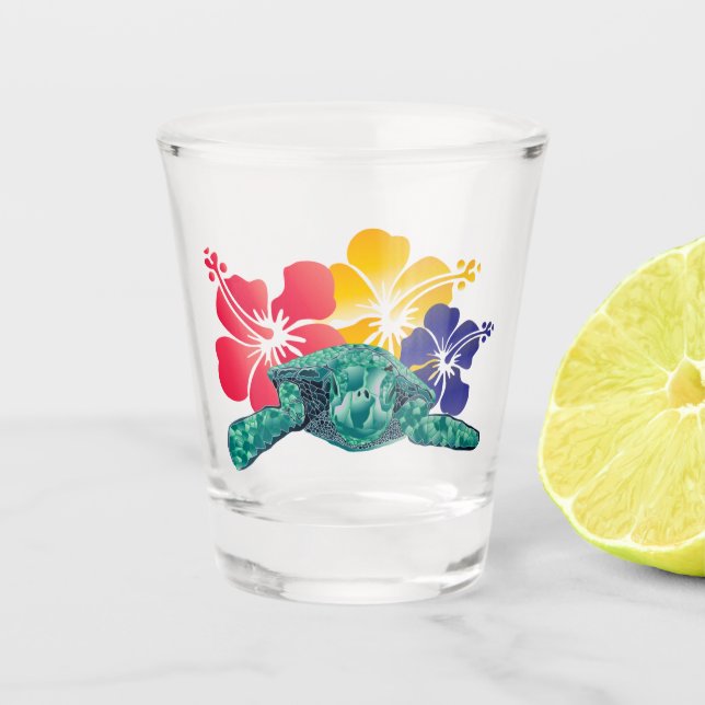 Hawaii Hibiskus Blume Schildkröte Shotglas Schnapsglas (Vorderseite)