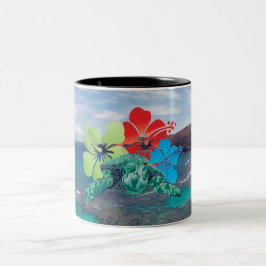 Hawaii-Hibiskus-Blumen und Schildkröte Zweifarbige Tasse