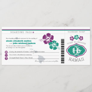 Hawaii-Hibiskus-Boarding-Durchlauf-Hochzeit Einladung