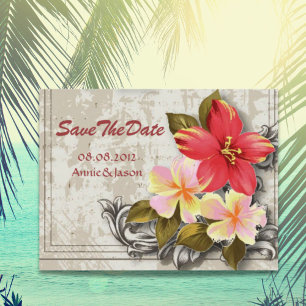 Hawaii Hibiskus tropische Hochzeit Termin vormerke Ankündigungspostkarte