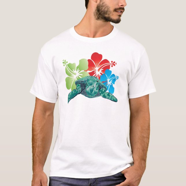 Hawaii Hibiskus Turtle T-Shirt (Vorderseite)