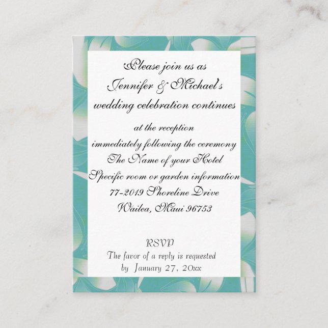 Hawaii Hochzeitsempfang Türkis Flora Begleitkarte (Vorderseite)