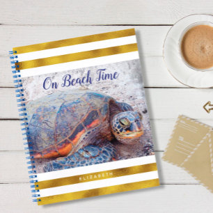 Hawaii Honu Sea Turtle On Beach Time Script Gold Notizbuch