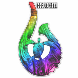 Hawaii Honu Tribal Hook Neon Rainbow Aufkleber